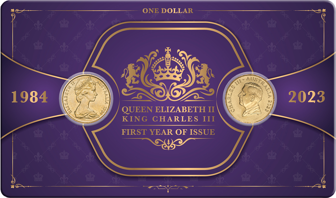 1984 First Elizabeth II & 2023 First Charles III $1 Al-Br Coin Pair