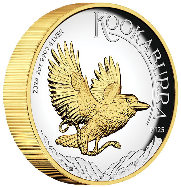 2024 $2 Australian Kookaburra 2oz High Relief Gilded Silver Proof Coin