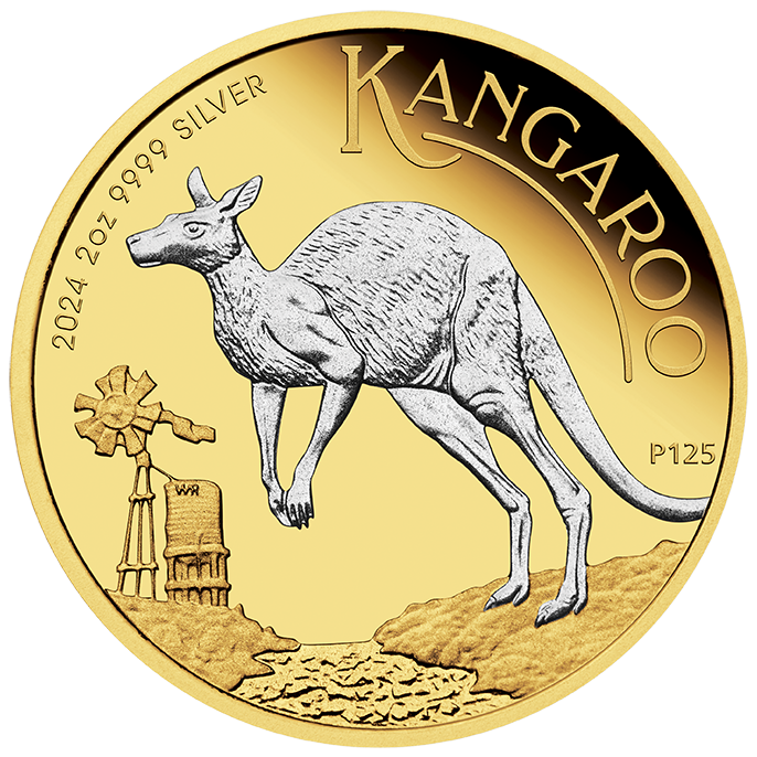 2024 $2 Australian Kangaroo 2oz Silver Proof Reverse Gilded Coin