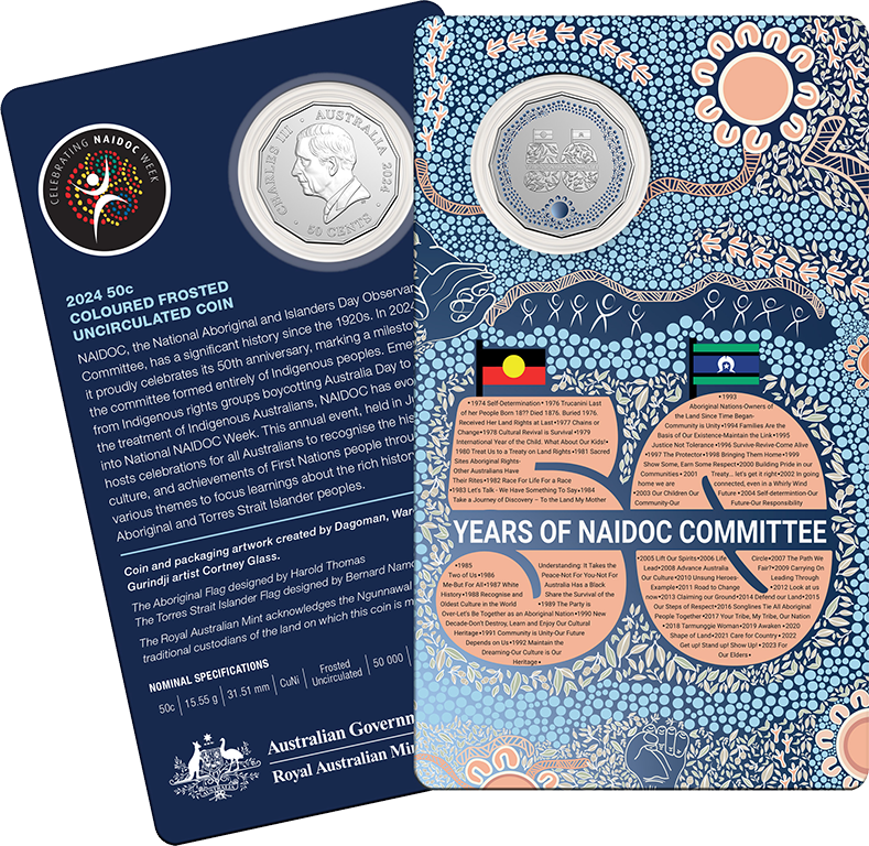 2024 50c 50 Years of NAIDOC Frosted Coloured UNC Coin