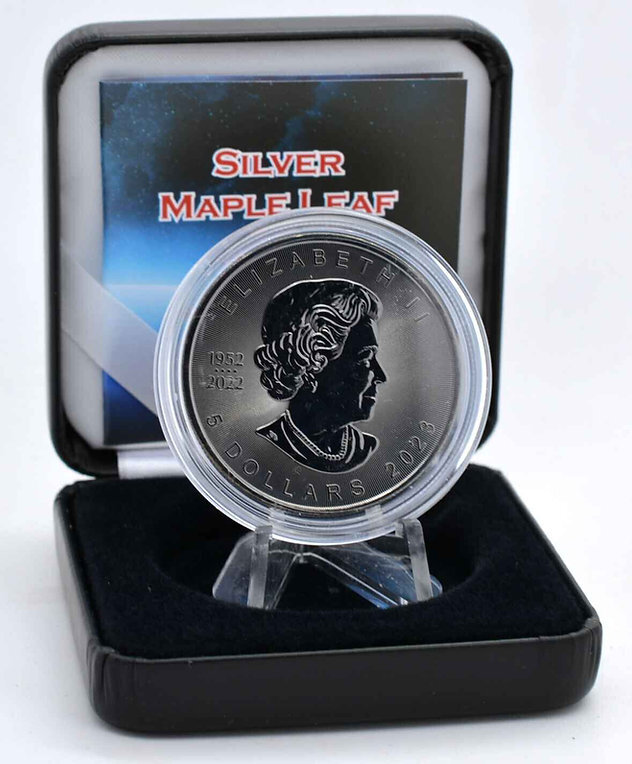 2023 $5 Maple Leaf Black Holographic Edition 1oz Antiqued Silver Coin