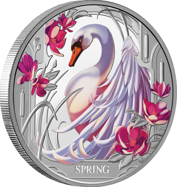 2024 $1 Seasons Spring Swan 1oz Coloured Silver Proof