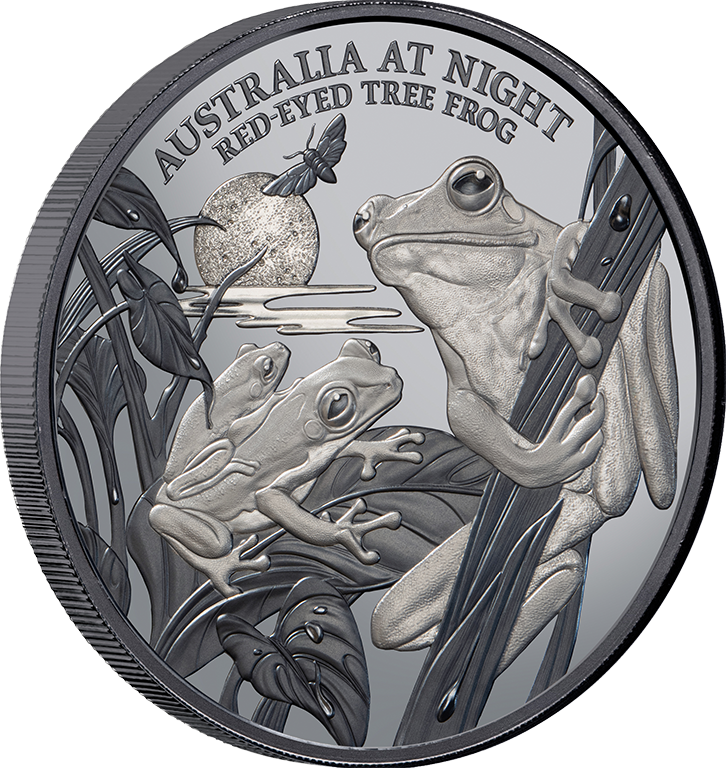 2024 $1 Australia at Night Red Eyed Tree Frog 1oz Silver Black Proof Coin