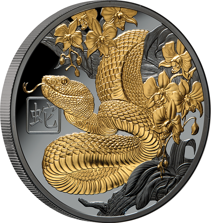 2025 $1 Lunar Year of the Snake Gold Plated Silver Black Proof Coin