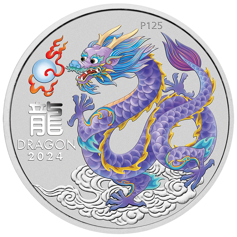 2024 $1 Australian Lunar Lilac Dragon ANDA Sydney Expo