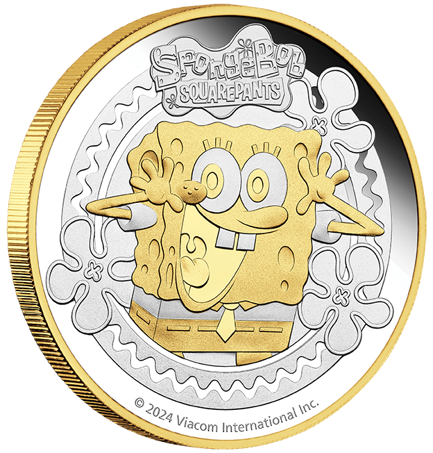 2024 $2 Spongebob Squarepants 2oz Silver Proof Gilded Coin