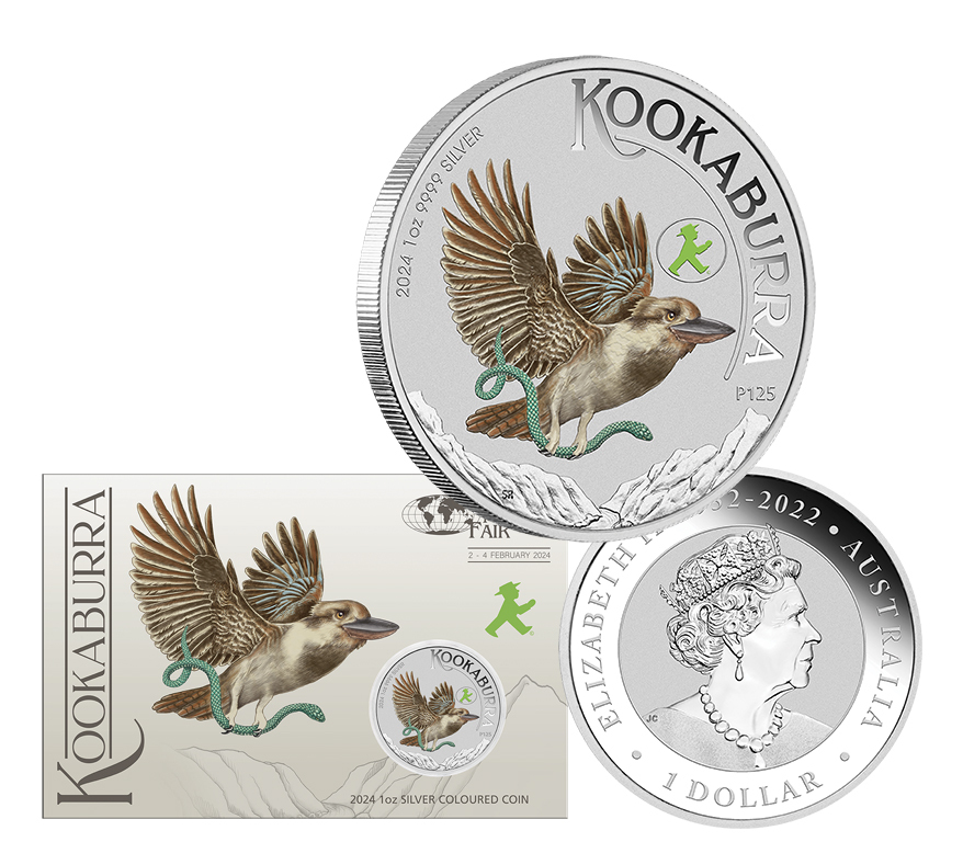 2024 1 World Money Fair Australian Kookaburra Coloured UNC 1oz Silver