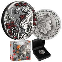 2022 $2 White Tiger 2oz Silver Antiqued Coin