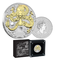 2024 $1 Year of the Dragon 1oz Silver Gilded Coin