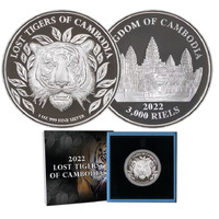 2022 1oz Cambodia Lost Tigers of Cambodia High Relief Silver Proof Coin