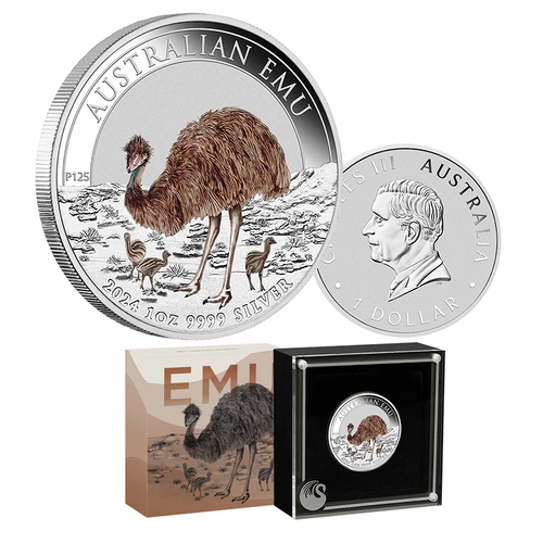 2024 $1 Australian Emu 1oz Coloured Silver Coin