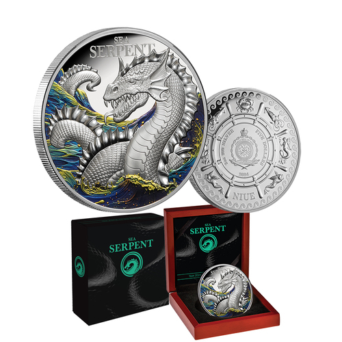 2024 $2 Sea Serpent  2oz Coloured Silver Proof Coin