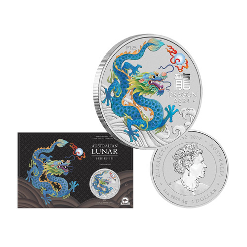 2024 $1 Australian Lunar Teal Dragon ANDA Perth Expo