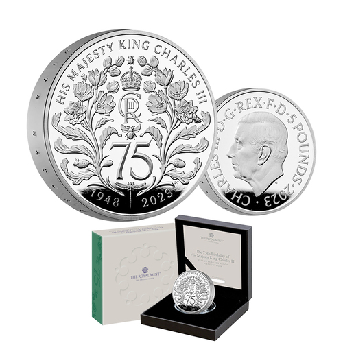 2023 £5 The 75th Birthday of His Majesty King Charles III Silver Piedfort Proof Coin