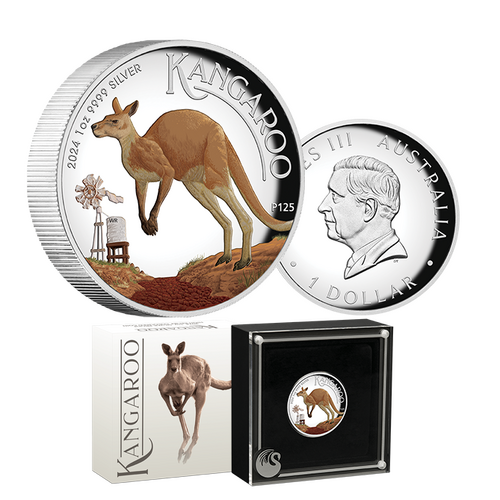 2024 $1 Australian Kangaroo 1oz Coloured Silver High Relief Proof Coin