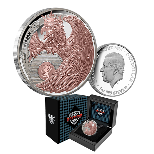 2024 $1 Gryphon 1oz Rose-Gold Gilded Silver Proof Coin