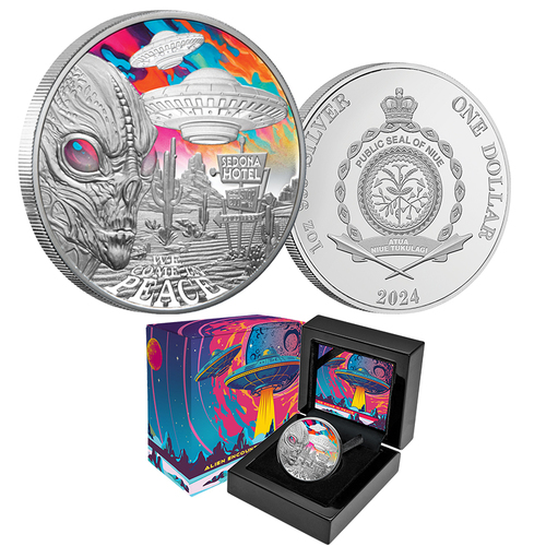 2024 $1 Alien Encounter 1oz Silver Coloured Proof Coin