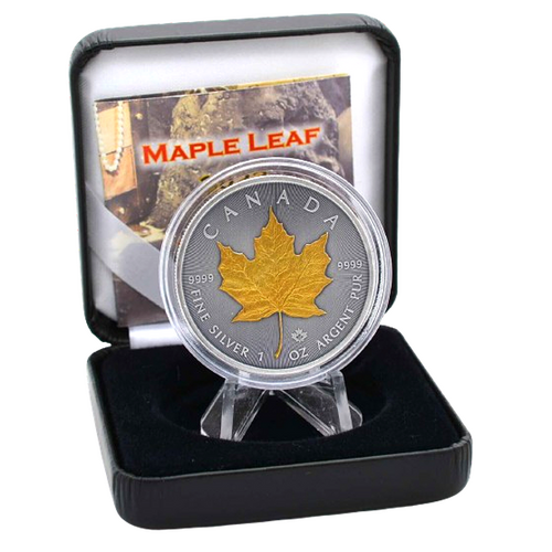 2024 $5 Maple Leaf Gold Treasure Edition 1oz Antiqued Silver Coin