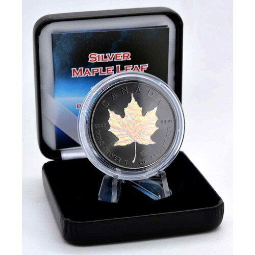 2023 $5 Maple Leaf Black Holographic Edition 1oz Antiqued Silver Coin