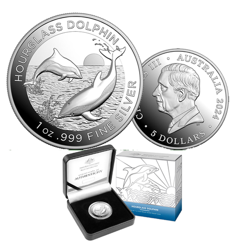 2024 $5 Hourglass Dolphin 1oz High Relief Silver Proof Coin