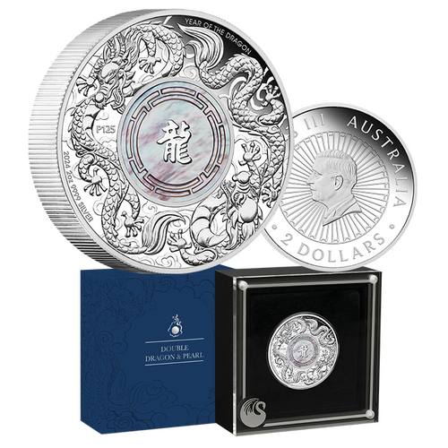 2024 $2 Double Dragon 2oz Silver Proof with Mother of Pearl