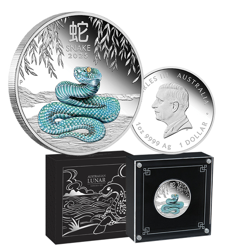 2025 $1 Year of the Snake 1oz Coloured Silver Proof Coin