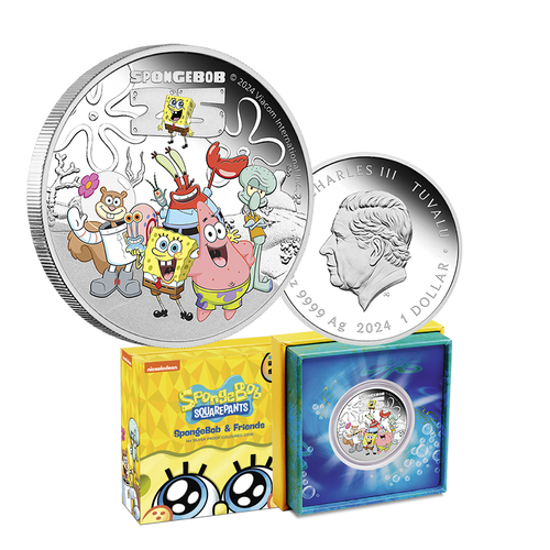 2024 $1 Spongebob and Friends 1oz Coloured Silver Proof Coin