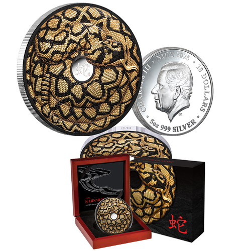 2025 $10 Lunar Year of the Snake 5oz Gold Plated Silver Proof Coin