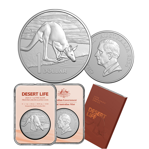 2024 $1 Kangaroo Series Desert Life 1oz Silver Frosted UNC