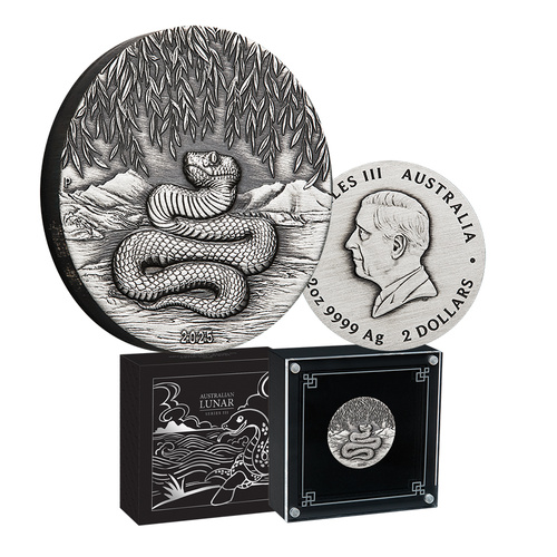 2025 $2 Year of the Snake 2oz Silver Antiqued Coin