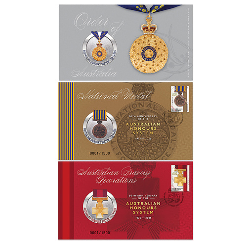 2025 50th Anniversary of Australian Honours System Medallion Cover Set of 3 Covers