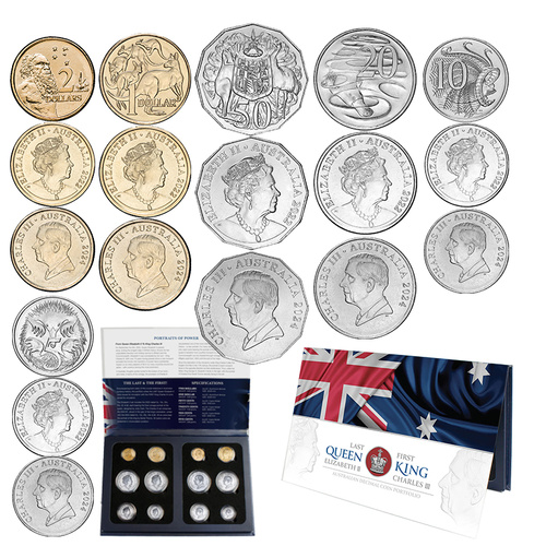 2022-2024 Last Queen Elizabeth II and First King Charles III UNC 12 -Coin Portfolio