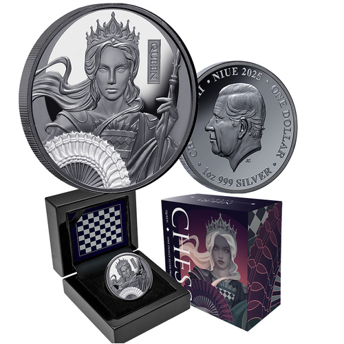 2025 $1 Chess Queen 1oz Black Silver Proof