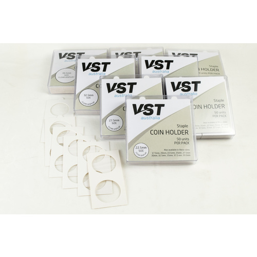 VST 2x2 Card Coin Holders Staple Type 50 Pack [Holder Size: 17.5mm]